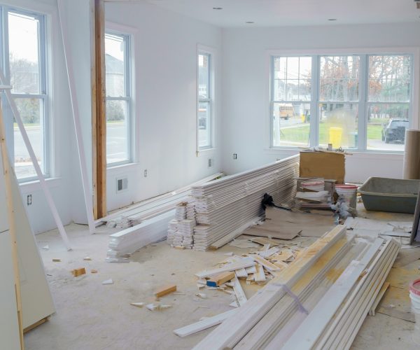 Interior construction of housing with drywall installed door for a new home before installing